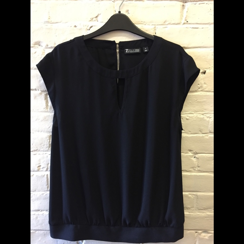 7th Avenue M black cap sleeve blouson blouse